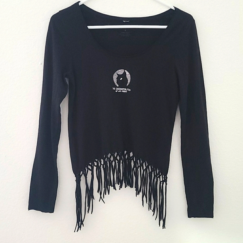 The Cosmopolitan Black Fringe Long Sleeve Top